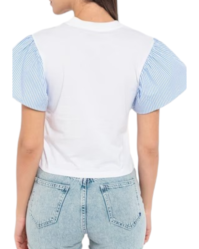 Camiseta karl lagerfeld ruffled slv fabric mix t-shirt 231w1709 blanco