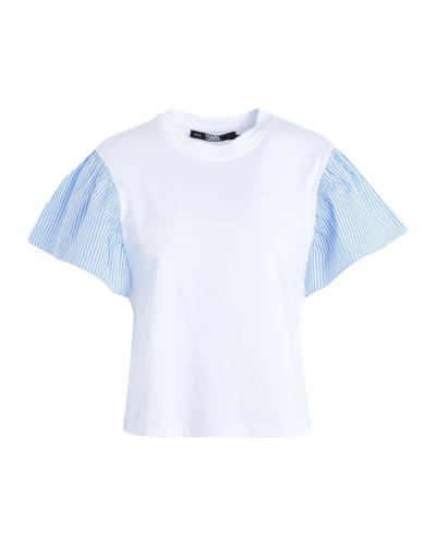 Camiseta karl lagerfeld ruffled slv fabric mix t-shirt 231w1709 blanco