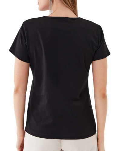 Camiseta pinko turbato t-shirt scollo v jerse 100372-a0ma nero limou