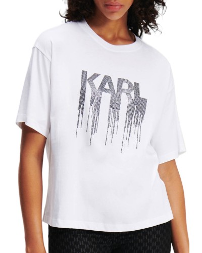 CAMISETA KARL LAGERFELD rhinestone t-shirt 236W1714 WHITE