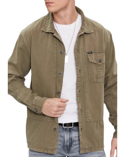Camisa guess ls collin washed ove m4rh06 wfxi0 army olive